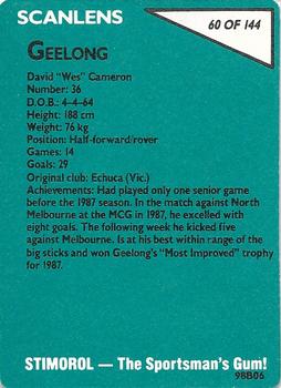 1988 Scanlens VFL #60 David Cameron Back